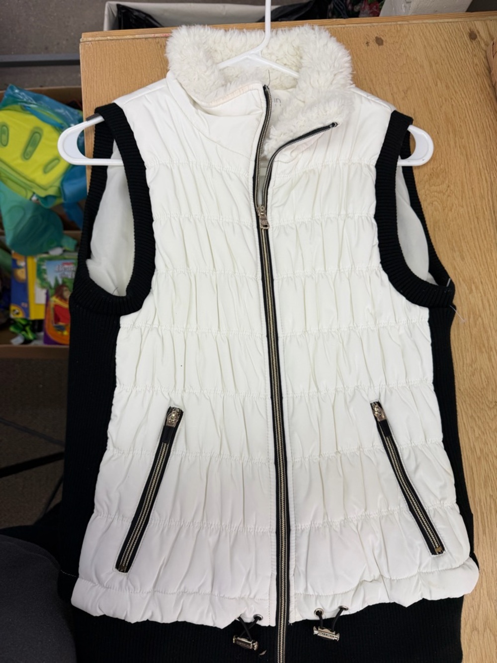 Calvin Klein White Puffer Vest with Black Trim